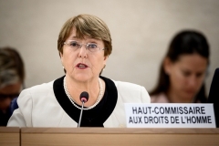 U.N. High Commissioner for Human Rights Michelle Bachelet addresses a previous session of the Human Rights Council in Geneva. (Photo by Fabrice Coffrini/AFP via Getty Images)