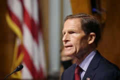 Sen. Richard Blumenthal (D-CT) asks questions during a hearing of the Senate Judiciary Subcommittee on Privacy, Technology, and the Law, at the U.S. Capitol. (Photo credit: TASOS KATOPODIS/POOL/AFP via Getty Images)
