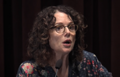 Robin DiAngelo gives a speech on "white fragility." (Photo credit: YouTube/Seattle Channel)