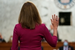 Supreme Court Justice Amy Coney Barrett is among three justices who turned their backs on a Christian flower shop owner. (Photo by GREG NASH/POOL/AFP via Getty Images)
