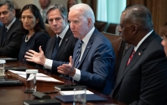 President Joe Biden holds a Cabinet meeting to mark his first six months in office on July 20. (Photo by SAUL LOEB/AFP via Getty Images)