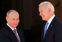 President Biden greets Russian President Vladimir Putin in Geneva in June 2021. (Photo by Mikhail Svetlov/Getty Images)