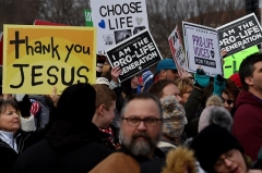 Pro-life demonstrators take part in the 47th annual "March for Life" in Washington on January 24, 2020. (Photo by OLIVIER DOULIERY/AFP via Getty Images)