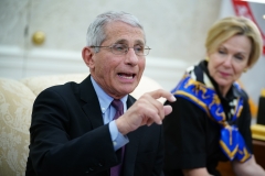 Dr. Anthony Fauci (L), director of the National Institute of Allergy and Infectious Diseases speaks next to Response coordinator for White House Coronavirus Task Force Deborah Birx. (Photo credit: MANDEL NGAN/AFP via Getty Images)