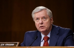 Senator Lindsey Graham peaks during the Senate Committee on Appropriations hearing on the 2022 budget for the Defense Department, on Capitol Hill in Washington, DC, June 17, 2021. (Photo by EVELYN HOCKSTEIN/POOL/AFP via Getty Images)