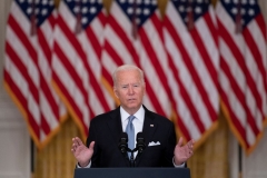 President Joe Biden speaks about the Taliban's takeover of Afghanistan from the East Room of the White House August 16, 2021, in Washington, DC. (Photo by BRENDAN SMIALOWSKI/AFP via Getty Images)