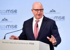 Herbert Raymond McMaster, National security advisor to the US President, delivers his speech on day two of the 54th Munich Security Conference (MSC) in Munich, southern Germany, on February 17, 2018. (Photo by THOMAS KIENZLE/AFP via Getty Images)
