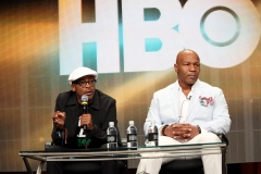 Executive producer Spike Lee (L) and Mike Tyson speak onstage at the