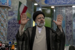 Iranian President-Elect Ebrahim Raisi holds a press conference at Shahid Beheshti conference hall on June 21, 2021 in Tehran, Iran. (Photo credit: Majid Saeedi/Getty Images)