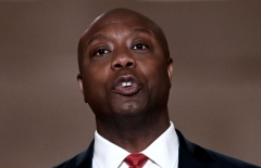 Republican Senator for South Carolina Tim Scott speaks during the first day of the Republican convention at the Mellon auditorium on August 24, 2020 in Washington, DC (Photo by OLIVIER DOULIERY/AFP via Getty Images)