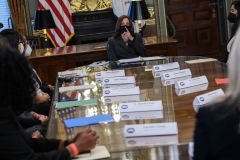 Vice President Kamala Harris holds a roundtable discussion on reproductive rights at the Eisenhower Executive Office Building, in Washington, DC on September 9, 2021. (Photo by NICHOLAS KAMM/AFP via Getty Images)