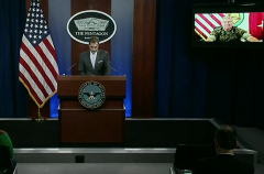 Pentagon Press Secretary John Kirby, at the podium, and U.S. Central Command Commander Marine Gen. Kenneth McKenzie, joining remotely, brief reporters on Friday, Sept. 17, 2021. (Photo: Screen capture)