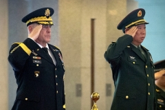 Then-US Army Chief of Staff General Mark Milley and China's People's Liberation Army General Li Zuocheng at a welcome ceremony in Beijing on August 16, 2016. (Photo by MARK SCHIEFELBEIN/AFP via Getty Images)