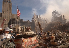 In this photo from the Federal Emergency Management Agency, firefighters and rescue workers battle smoldering fires at the ruins of the World Trade Center in New York. (Photo by FEMA/AFP via Getty Images)