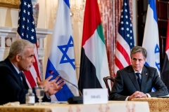 Secretary of State Antony Blinken and Israeli Foreign Minister Yair Lapid at the State Department on Wednesday. (Photo by Andrew Harnik / Pool / AFP via Getty Images)