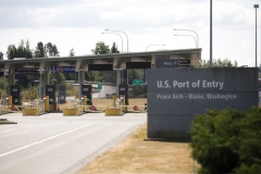 The US Port of Entry at the USA-Canada border, which is still closed to non-essential travel for Canadians, is pictured on the same day as Canada reopens to fully-vaccinated Americans for non-essential travel in Blaine, Washington on August 9, 2021. (Photo by JASON REDMOND/AFP via Getty Images)