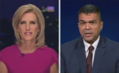 Fox News host Laura Ingraham speaks with Dr. Paul Alexander, a former adviser to President Donald Trump on COVID-19. (Photo credit: Fox News)