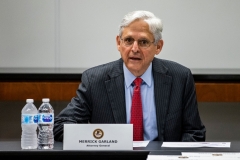 Attorney General Merrick Garland speaks during a meeting with various law enforcement leadership and Illinois-area Strike Force Teams at the US Attorneys Office in Chicago, Ill., on July 23, 2021. (Photo credit: SAMUEL CORUM/POOL/AFP via Getty Images)