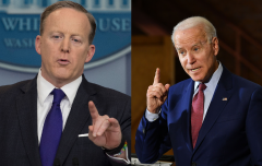 Pictured are former White House Press Secretary Sean Spicer and President Joe Biden. (Photo credit: JIM WATSON/AFP via Getty Images and Joe Biden_MANDEL NGAN/AFP via Getty Images)