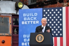 President Joe Biden speaks after touring the Electric City Trolley Museum in Scranton, Pennsylvania on October 20, 2021. (Photo by NICHOLAS KAMM/AFP via Getty Images)