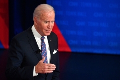 President Joe Biden participates in a CNN town hall in Baltimore, Maryland on October 21, 2021. (Photo by NICHOLAS KAMM/AFP via Getty Images)