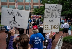 Parents rally against "critical race theory" being taught in Loudoun County, Va. schools on June 12, 2021. (Photo by ANDREW CABALLERO-REYNOLDS/AFP via Getty Images)