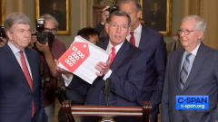 "Every Republican is committed to defeating this (Build Back Better) bill because we know how much damage it will do to our economy and our nation," Sen. John Barrasso (R-Wyo.) said as he displayed the massive draft copy in September. (Photo: Screen capture)