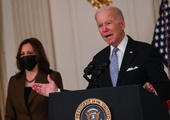 President Joe Biden touts passage of the bipartisan infrastructure bill and the rule that will allow passage of the Build Back Better Act on November 6, 2021. (Photo by ROBERTO SCHMIDT/AFP via Getty Images)