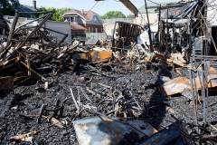 The rubble of burned stores is seen in the black Uptown neighborhood of Kenosha, Wisconsin on September 2, 2020, a week after the rioting. (Photo by Andrew Lichtenstein/Corbis via Getty Images)