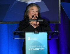 Tina Tchen, chair of the Recording Academy's Diversity and Inclusion Task Force, presents onstage at the 61st Annual GRAMMY Awards - Entertainment Law Initiative at the Fairmont Miramar Hotel. (Photo credit: Michael Kovac/Getty Images for NARAS)