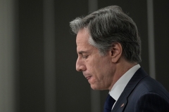 Secretary of State Antony Blinken speaks to the media in Stockholm, Swedenon Thursday. (Photo by Jonathan Nackstrand/ Pool /AFP via Getty Images)