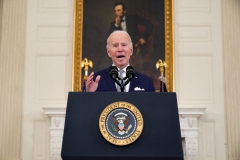 President Joe Biden speaks about the December jobs report on January 7, 2022, from the State Dining Room of the White House in Washington, DC. - The US economy added only 199,000 jobs in December but the unemployment rate fell to 3.9 percent, according to the Labor Department, a mixed ending to a year spent recovering from the mass layoffs caused by Covid-19. (Photo by MANDEL NGAN/AFP via Getty Images)