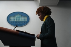 White House Principal Deputy Press Secretary Karine Jean-Pierre speaks during a briefing in the James S. Brady Press Briefing Room of the White House in Washington, DC, on February 14, 2022. (Photo by BRENDAN SMIALOWSKI/AFP via Getty Images)