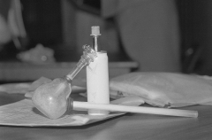 A crack pipe used by police to demonstrate the ease with which "crack" cocaine can be prepared. 1986.