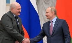 Russian President Vladimir Putin and Belarusian President Alexander Lukashenko meet at the Kremlin on Friday. (Photo by Sergei Guneyev/ Sputnik /AFP via Getty Images)