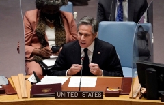 Secretary of State Antony Blinken speaks at a UN Security Council meeting on Ukraine, on February 17, 2022. (Photo by TIMOTHY A. CLARY/AFP via Getty Images)