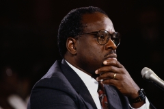 Judge Clarence Thomas is questioned by the Senate. (Photo credit: Wally McNamee/CORBIS/Corbis via Getty Images)