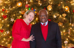 Justice Clarence Thomas and wife Ginni take a photo during the Christmas season. (Photo credit: Facebook/Ginni Lamp Thomas)