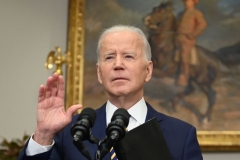 President Joe Biden announces a ban on US imports of Russian oil and gas, March 8, 2022, from the Roosevelt Room of the White House in Washington, DC. - The announcement tightens unprecedented economic sanctions punishing Moscow over its invasion of Ukraine. The ban is partly a response to strong bipartisan pressure from Congress, despite the impact the announcement is likely to have on already soaring domestic gas prices. (Photo by JIM WATSON/AFP via Getty Images)