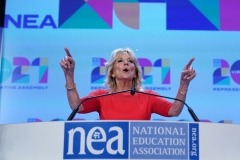 Jill Biden speaks to the National Education Association. (Photo credit: MANDEL NGAN/AFP via Getty Images)