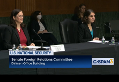 Two Biden administration officials respond to questions about planes to Ukraine at a hearing of the Senate Foreign Relations Committee on March 10. (Photo: Screen capture)