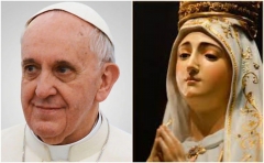 Pope Francis and a statue of the Virgin Mary, the mother of Jesus. (Screenshots)