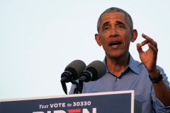 Former President Barack Obama addresses Biden-Harris supporters during a drive-in rally in Philadelphia, Penn. (Photo credit: ALEX EDELMAN/AFP via Getty Images)