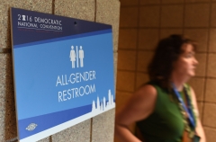 Featured is an "all-gender" restroom sign at the Democratic National Convention. (Photo credit: ROBYN BECK/AFP via Getty Images)
