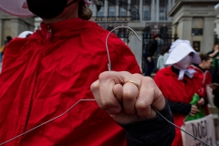 Members of the Boston Red Cloaks gather at the State House to protest the overturning of Roe vs. Wade. (Photo credit: JOSEPH PREZIOSO/AFP via Getty Images)