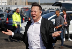 Tesla CEO Elon Musk gestures as he arrives to visit the construction site of the future US electric car giant Tesla, on Sept. 3, 2020 in Gruenheide near Berlin. (Photo credit: ODD ANDERSEN/AFP via Getty Images)