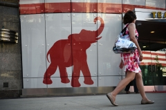 An elephant represents the Republican Party. (Photo credit: DOMINICK REUTER/AFP via Getty Images)