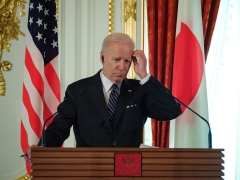 Joe Biden attends a press conference with Japan's Prime Minister Fumio Kishida. (Photo credit: NICOLAS DATICHE/POOL/AFP via Getty Images)