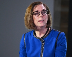 Oregon Gov. Kate Brown speaks at the Axios News Shapers event on the U.S. education system. (Photo credit: Shannon Finney/Getty Images)