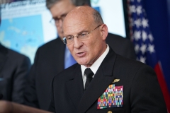 Chief of Naval Operations Admiral Michael Gilday speaks during the daily briefing on the novel coronavirus, COVID-19. (Photo credit: MANDEL NGAN/AFP via Getty Images)
